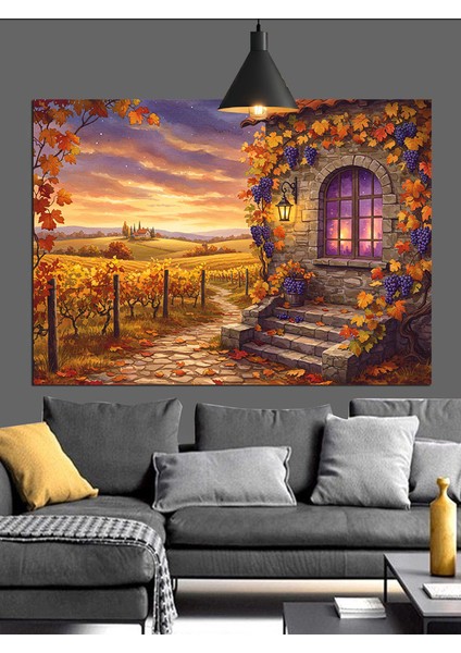Sonbahar Işığı ve Köy Evi Dekoratif Kanvas - Mdf Ahşap Tablo fırsatları
