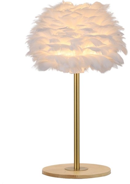 Beyaz Tüy Abajurlu Eskitme Masa Lambası – Modern Dekoratif Aydınlatma, 25X40 cm