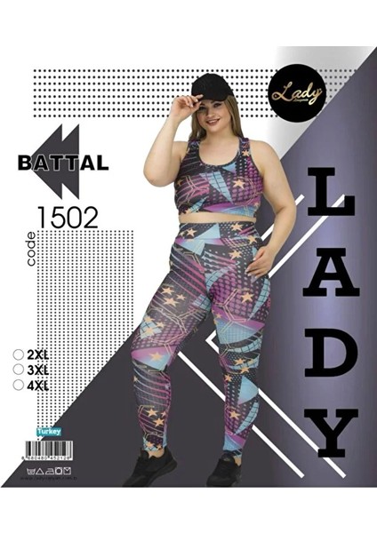 Lady Büyük Beden Fitness Tayt Crop Sporcu Takımı