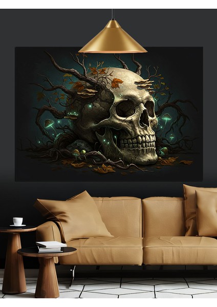 Yeşil Kafatası Dekoratif Kanvas - Mdf Ahşap Tablo