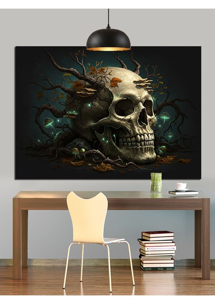 Yeşil Kafatası Dekoratif Kanvas - Mdf Ahşap Tablo fırsatları