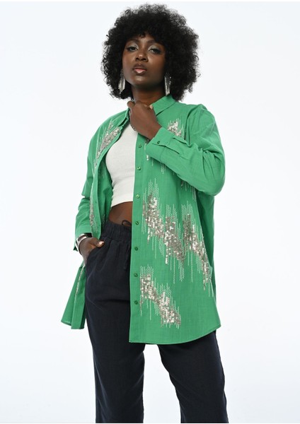 Kadın Payetli Oversıze Kesim Gömlek modelleri