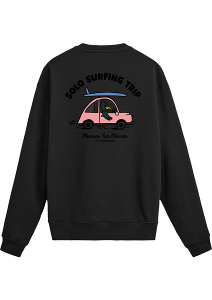 Sırt Baskılı Sörf Temalı Sweatshirt
