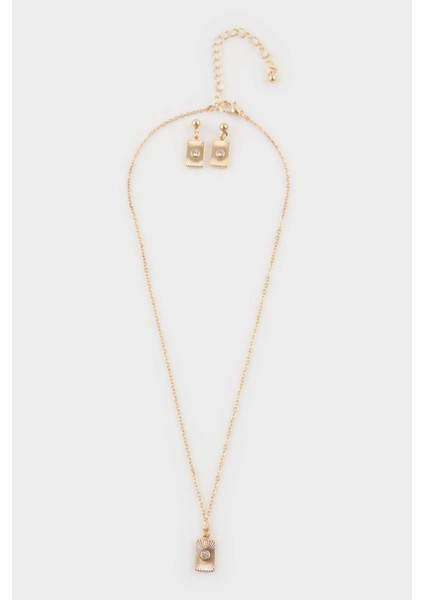 Kadın Gold 2'li Kolye Küpe Seti F7726AXNS