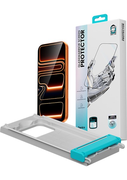 iPhone 17 Pro Uyumlu Benks Glass Warrior 2.0 Ar-Ezfita Cam Ekran Koruyucu Uygulama Aparatlı Şeffaf