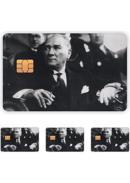 Aksesuar 4 Adet Mustafa Kemal Atatürk Kart Kaplama Sticker Kart Etiketi