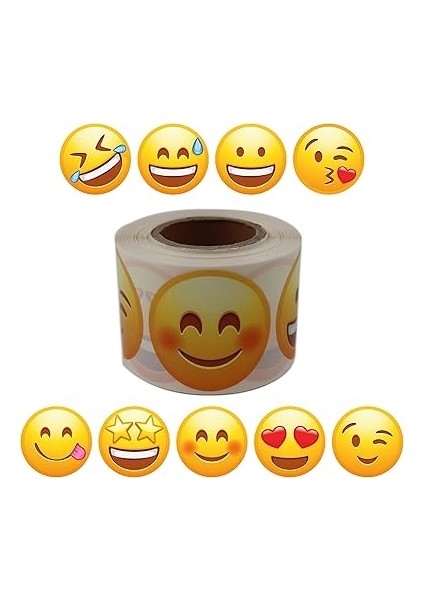 Etiketler , Hazır Al Hızlı Al Emoji Etiketi 9 Farklı Emoji Surat 50MM Çap Ruloda 500 Adet Kendinden Yapışkanlı Rulo Etiket, Pp Opak, Gülen Surat Stickerları fiyatları