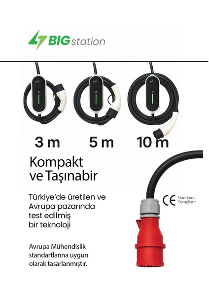Bıgstation 11KW Taşınabilir Akıllı Ev Ac Şarj Cihazı Wi-Fi Destekli Kablolu