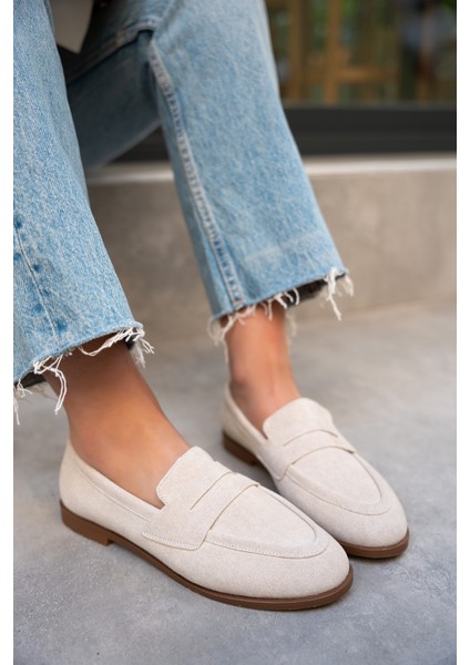 Desna Bej Süet Düz Taban Ayakkabı modelleri