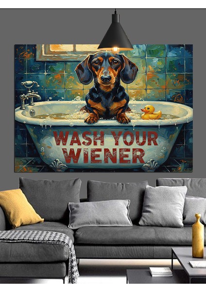 Küvetteki Sosis Köpek Dekoratif Kanvas - Mdf Ahşap Tablo fırsatları