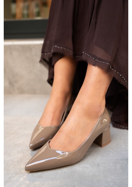 Fiona Vizon Rugan Kalın Topuklu Ayakkabı