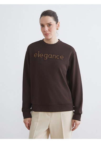 Lcwaıkıkı Basic Kahverengi Bisiklet Yaka Taşlı Kadın Sweatshirt