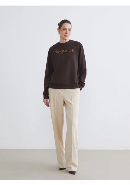 Lcwaıkıkı Basic Kahverengi Bisiklet Yaka Taşlı Kadın Sweatshirt fiyatları