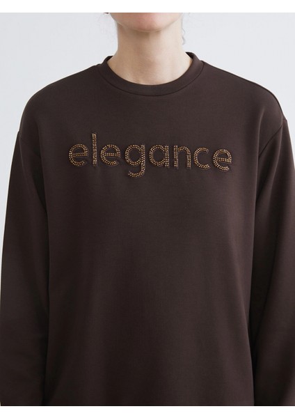 Lcwaıkıkı Basic Kahverengi Bisiklet Yaka Taşlı Kadın Sweatshirt modelleri