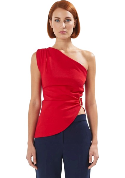 Kadın Tek Kol Detaylı Asimetrik Kesim Örme Bluz Kaliteli Şık Rahat Modern Zarif Günlük modelleri