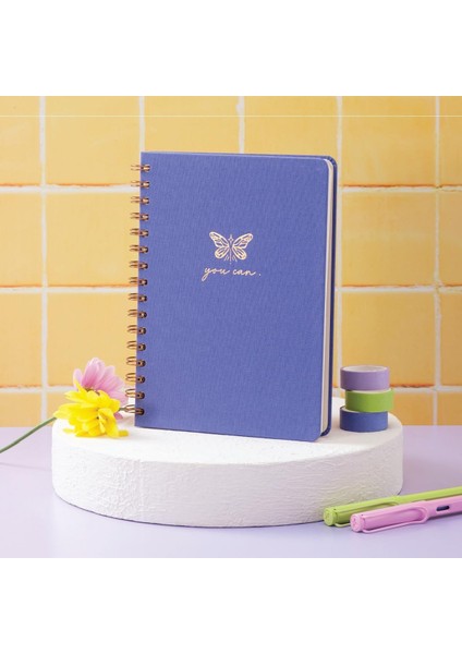 A5 Spiralli Sert Kapak Noktalı Tarihsiz Not Defteri Mavi