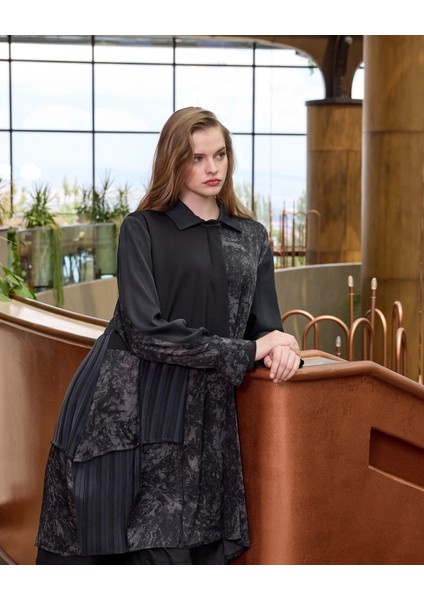 Patchwork Cupro Tunik : 38303 Siyah