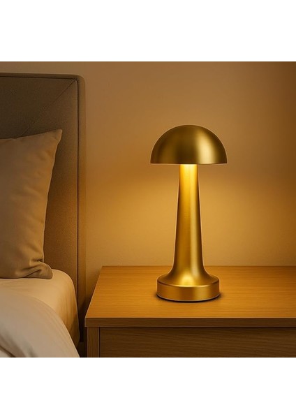 Gold Şarjlı Dokunmatik Masa Lambası - LED Işıklı, 3 Renk Seçeneği, Taşınabilir ve USB Şarjlı, Şık ve Kompakt Tasarım, Yatak Odası, Çalışma Masası, Kafe ve Restoran Kullanımı Için