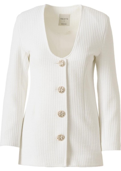 Dokulu Blazer Etek Takım Beyaz indirimleri