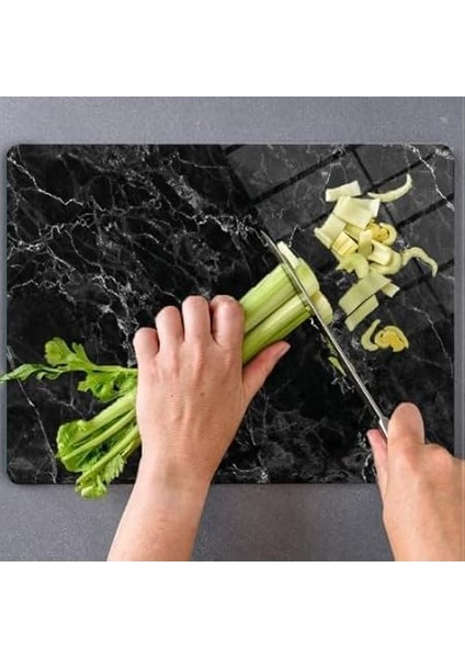 Cam Kesme Tahtası Panosu 25 x 35 Kırılmaya Isıya Çizilmeye Dayanıklı Antibakteriyel Doğal Kesme Tablası Siyah Mermer Design fiyatları