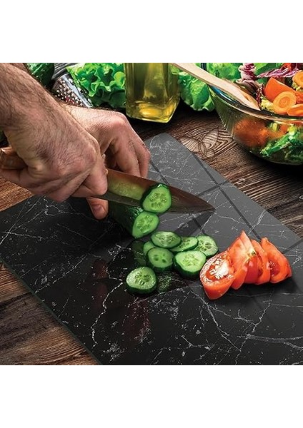 Cam Kesme Tahtası Panosu 25 x 35 Kırılmaya Isıya Çizilmeye Dayanıklı Antibakteriyel Doğal Kesme Tablası Siyah Mermer Design fırsatları