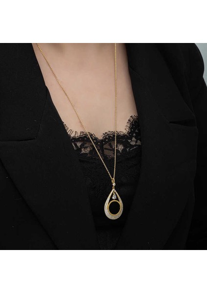 Gümüş Gold Kaplama Damla Çeyrek Takılabilen Kadın Kolye