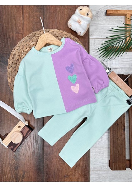 Pamuklu Kalp Desenli 2li Kız Bebek Takım
