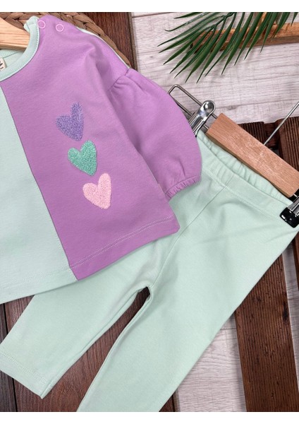 Pamuklu Kalp Desenli 2li Kız Bebek Takım modelleri