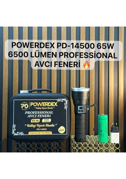 PD-14500 Profesyonel El Feneri | 65W – 6500 Lümen – 41000 Mah – Çoban Feneri - Metal Gövde, Type-C Şarjlı, Dijital Göstergeli & Kulplu