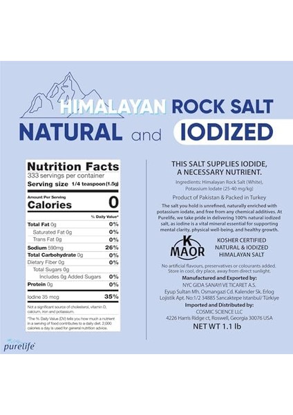 Purelife Himalaya Tuzu - Ince Iyotlu Kristal Kaya Tuzu Beyaz - 500 gr fiyatları