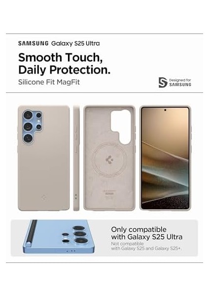 Galaxy S25 Ultra ile Uyumlu Silikon Kılıf Silicone Fit Hava Kanalı Teknolojisi Askeri Sınıf Koruma Magfit Özellikli Natural Titanium Kaymaz Kapak - ACS09165 fiyatları