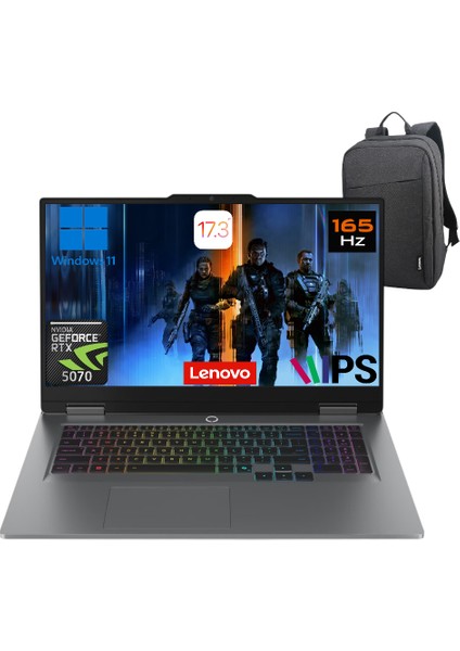 Loq 17IRX10 I7-14700HX 32GB Ram 512GB SSD RTX5070 8gb (115W) 17,3" Fhd 165Hz WIN11 Pro 83JH006HTR P4 + Lenovo Çanta