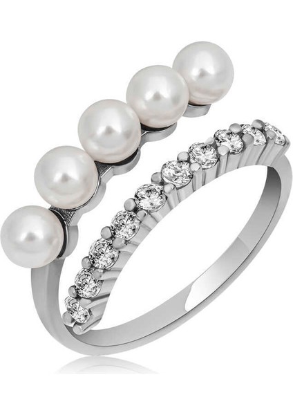 Gümüş Ayarlanabilir İnci Taşlı Kadın Yüzük