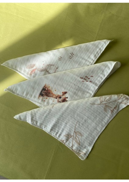 3' Lü Set Desenli Müslin Bebek Ağız Mendili %100 Pamuk 20 x 20 cm