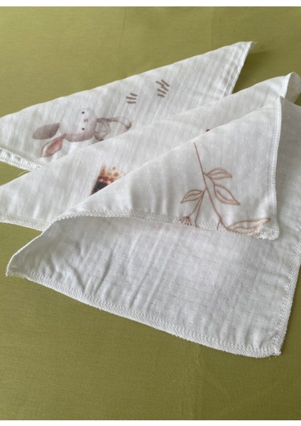 3' Lü Set Desenli Müslin Bebek Ağız Mendili %100 Pamuk 20 x 20 cm