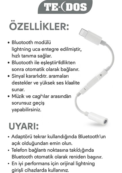 iPhone iPad 8 Pin Lightning Aux Çevirici - 3.5 mm Kablodan Kontrollü Jack Kulaklık Adaptörü fiyatları