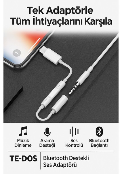 iPhone iPad 8 Pin Lightning Aux Çevirici - 3.5 mm Kablodan Kontrollü Jack Kulaklık Adaptörü indirimleri