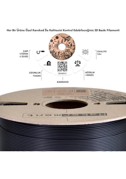 Makerment Pla Maker, 1.75MM 1kg 3D Yazıcı Pla Filament (Trafik Siyah) fiyatları