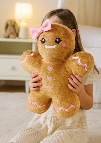 Kurabiye Kız Peluş Yastık, Uyku Arkadaşı Peluş, Yılbaşı Tay Tüyü Kumaş Kurabiye Adam 32 cm