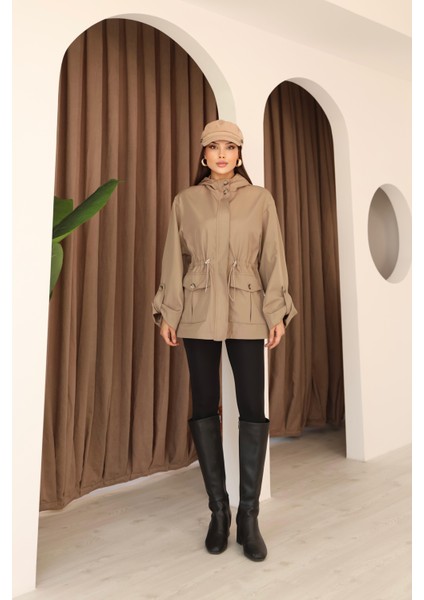 Kadın Vizon Kapüşonlu Katlama Kol Detaylı Trençkot fırsatları