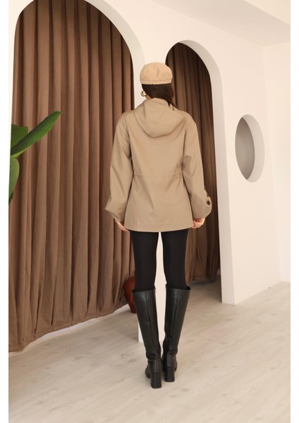 Kadın Vizon Kapüşonlu Katlama Kol Detaylı Trençkot indirimleri