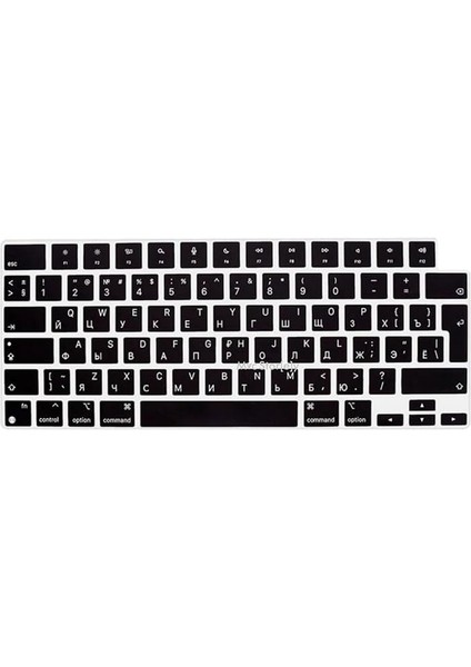 Rusça MacBook Klavye Koruyucu – Air 13/15 (A2681 A2941) & Pro 14/16 (A2442 A2485) Uyumlu • Türkçe Q & Uk Iso Enter • Ince Silikon, Toz & Sıvı Koruma Siyah
