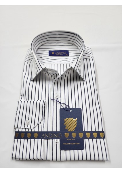 Regularfit Siyah Çizgili Erkek Gömlek Likralı Esnek Kumaş Yaka Alttan Düğmeli AR0720711-03