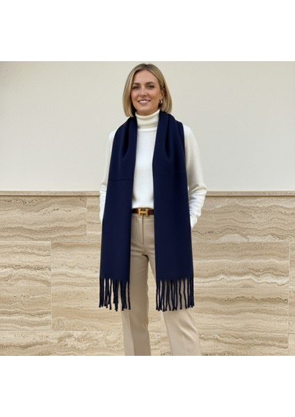 Klein Soft Touch Püskül Detaylı Yün Dokulu Premium Kışlık Şal Saçaklı Atkı