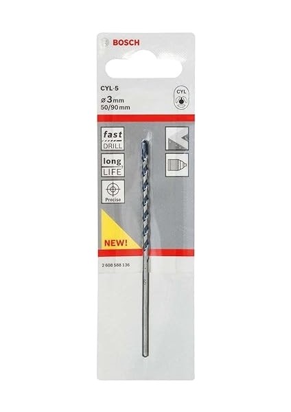 Professional Accessories Matkap ve Kırıcı Delici Uçları, Taş ve Beton, Gri, Durchmesser-3 Mm/gesamtlänge-90 Mm, 1 Adet