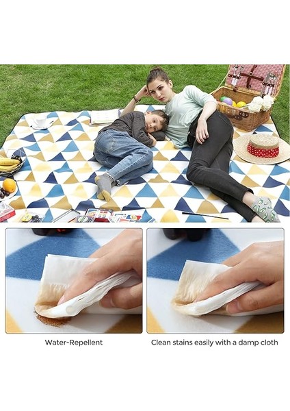 Piknik Örtüsü, 200 x 150 Cm, Büyük Mat, Kamp, Park, Bahçe, Dış Mekan Için, Su Geçirmez, Katlanabilir, Sarı ve Mavi Üçgen Desenli GCM07S modelleri