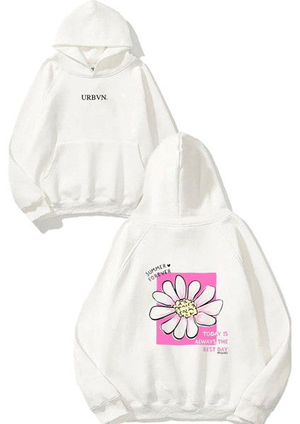 Best Day Tasarım Baskılı Oversize Beyaz Kapüşonlu Sweatshirt
