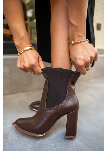 Leto Acı Kahve Deri Lastikli Topuklu Bot fırsatları