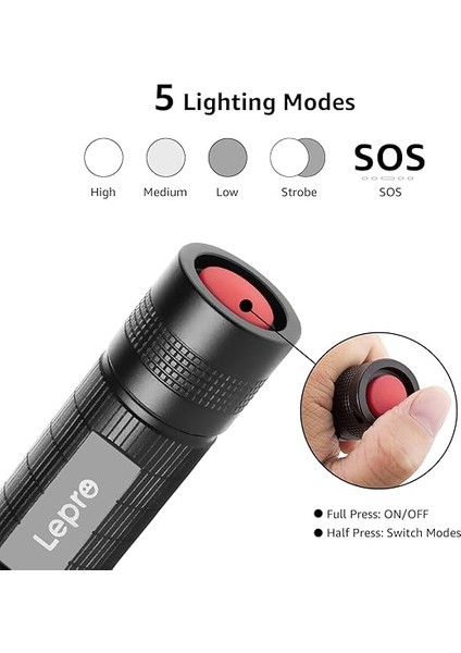 LED El Feneri LE2000 Ultra Parlak LED El Feneri 5 Modlu, Yakınlaştırılabilir Kamp El Lambası, Su Geçirmez El Feneri, Kamp, Dış Mekan, Doğa Yürüyüşü, Balık Tutma, Hediye (2'li Paket) modelleri