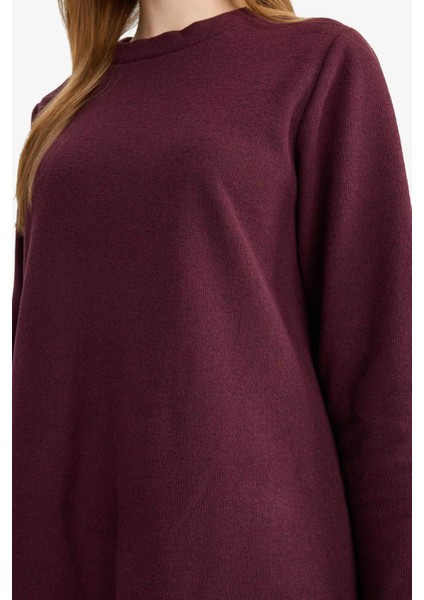 Regular Fit Bisiklet Yaka Uzun Kollu Kemerli Maxi Elbise G1885AX25WN fırsatları